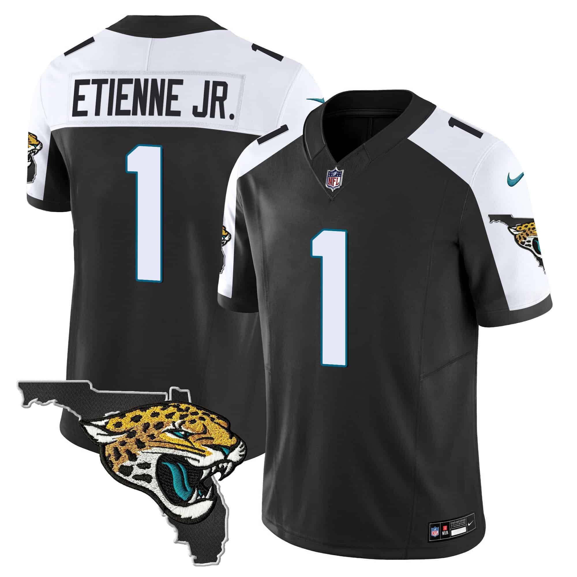 Men Jacksonville Jaguars #1 Etienne jr Black 2024 Nike Florida Patch Vapor NFL Jersey